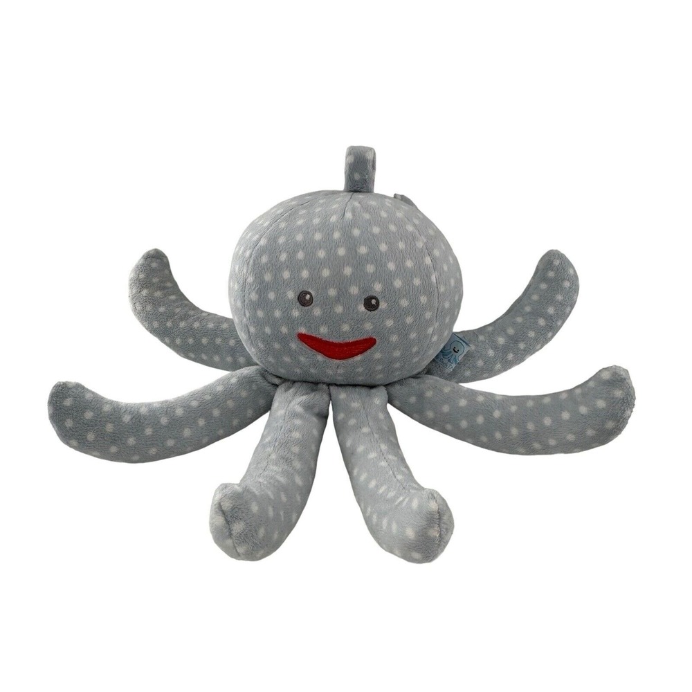 Baby Aspen Mr. Sock T. Pus Plush Octopus Baby Toy Blue Polka Dot Rattle Chimes